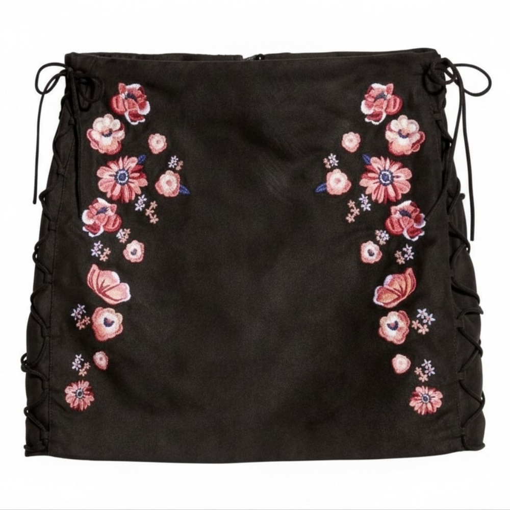 H&M Faux Suede Floral Mini Skirt Size 8